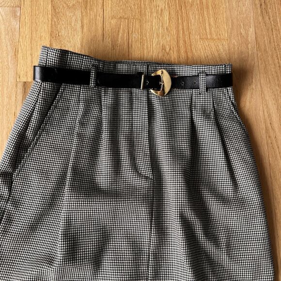 vtg 90s liz claiborne belted Wool pencil Skirt houndstooth sz 8 Pleated pockets - Picture 2 of 6
